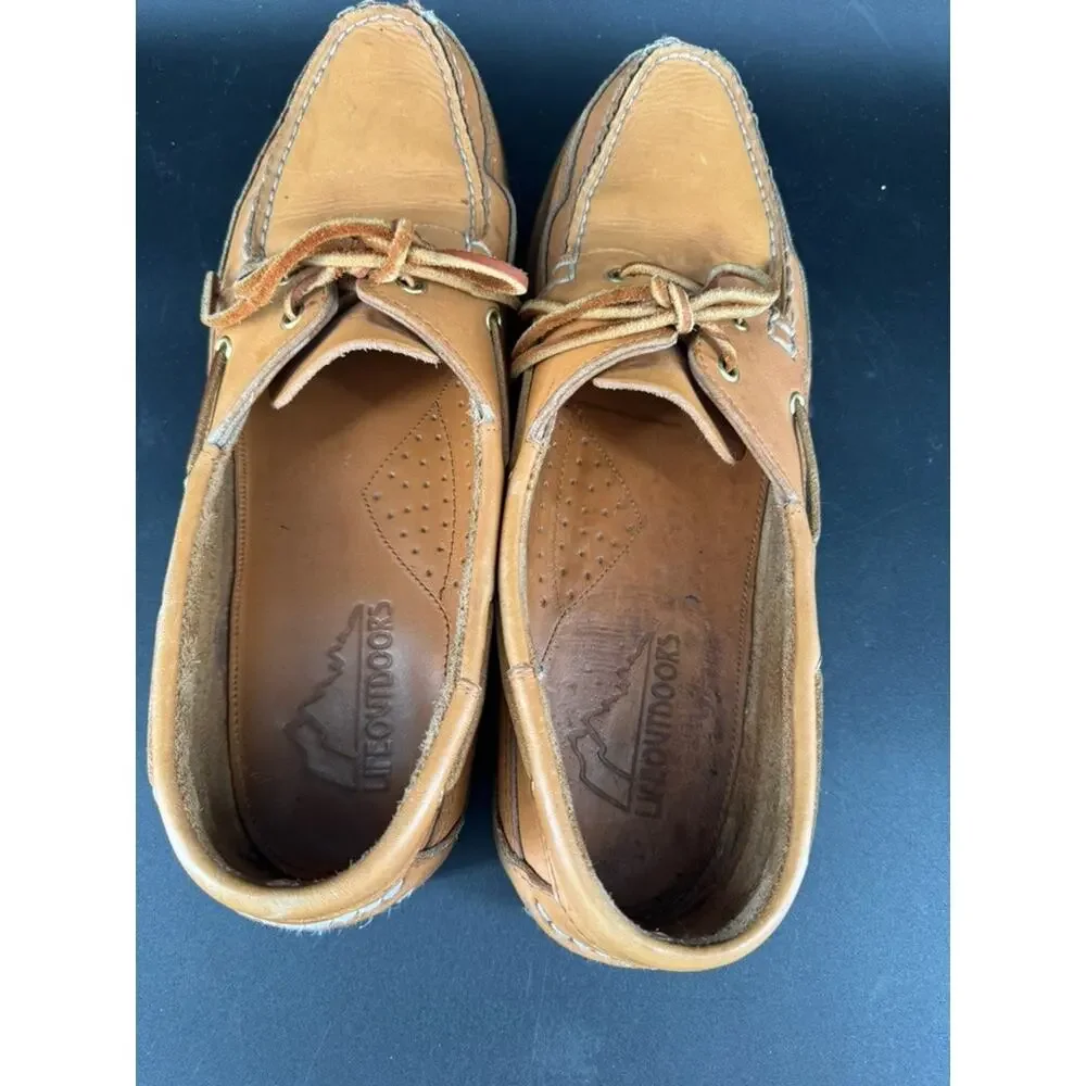 Life Outdoors Mason Shoe Mens 13 AA Tan Leather Boat Deck Shoes Moc Toe Vintage